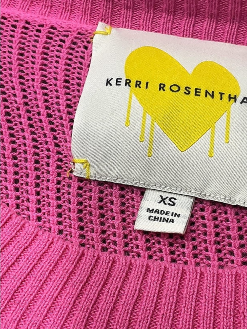 Kerri Rosenthal 100% Cotton Pink Pullover Heart Patchwork Sweater XS